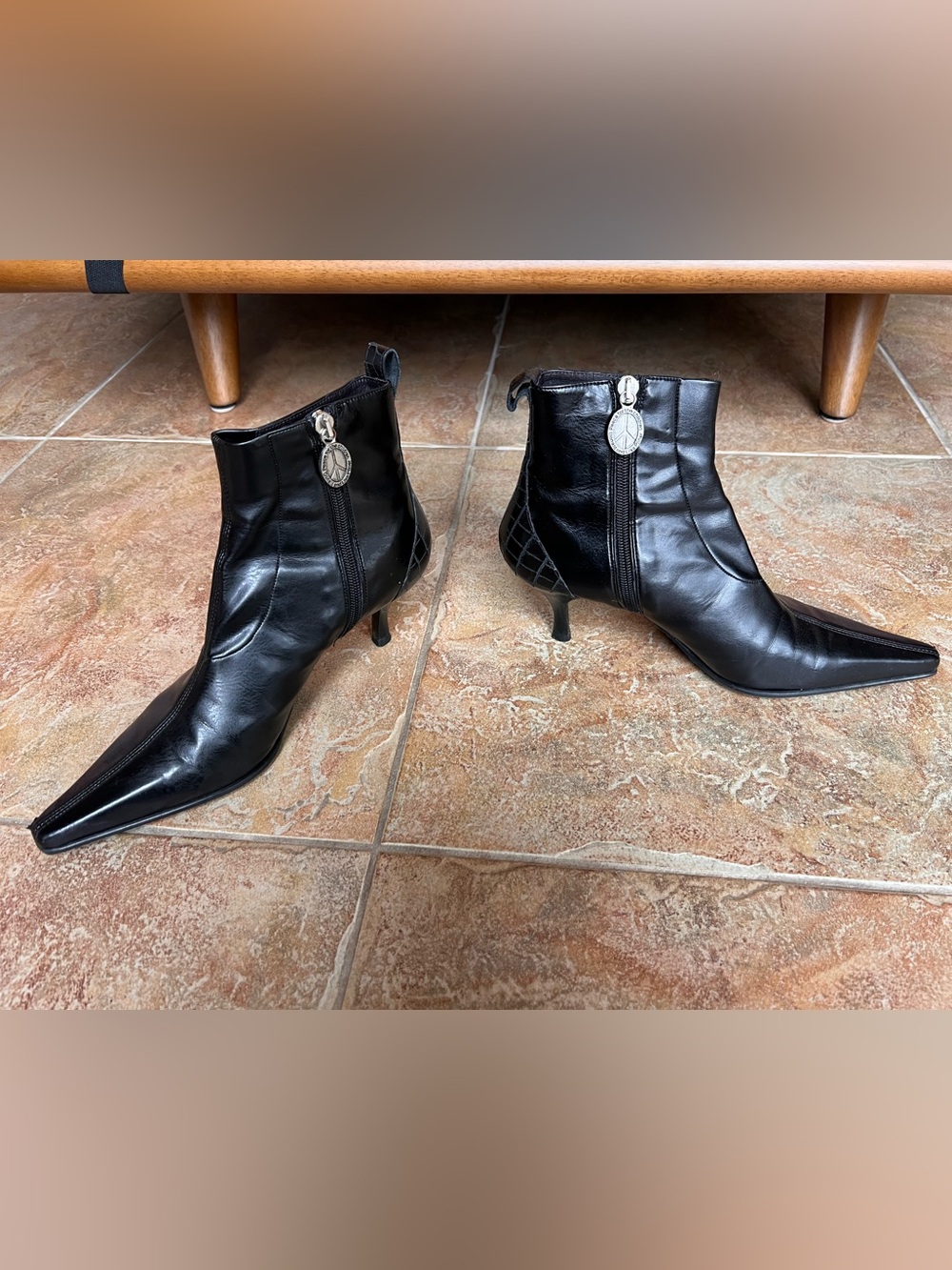Donald J. Pliner Black Pointed Toe Leather Ankle Boots